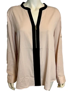 NWT Calvin Klein Pale Pink and Black V Neck Long Sleeve Blouse Size XL - Picture 1 of 4