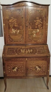 TRUMEAU RIBALTA CON ALZATA NOCE CON INTARSI EPOCA 900 - Foto 1 di 8