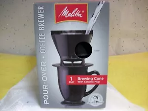 Melitta Single Cup Pour-over Coffeemaker Black Brewing Cone and Ceramic Mug - Picture 1 of 3