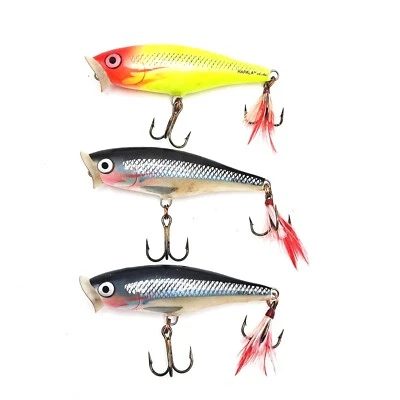 Lote de 3 señuelos de pesca Rapala hechos en Irlanda señuelo Topwater cola pluma vintage Foto 1 de 4