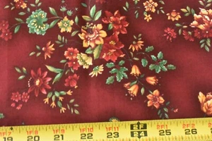 By 1/2 Yd, Vintage, Large Gold & Red Floral on Burgundy/Timeless Treasures,P9731 - Picture 1 of 9