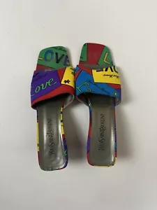 Vintage YSL Yves Saint Laurent “Love” Sandal Slides US 8 *RARE* - Picture 1 of 12