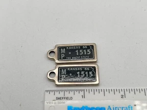 Pair Of 2 Vintage 1955 Kansas DAV License Plate Keychains Tags McPherson County - Picture 1 of 3