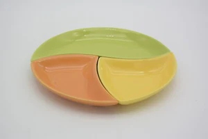Mid Century Modern 3 Piece Yellow, Orange & Green Appetizer Relish Dish Set 9.5” - Picture 1 of 3