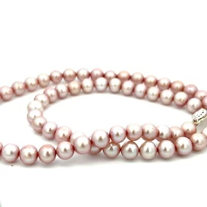 Collar hebra plata 925 18" natural teñido color perla rosa 6,5-7mm NUEVO - Imagen 1 de 3