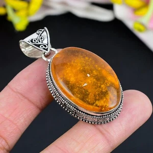 Baltic Amber Gemstone Handmade Jewelry 925 Sterling Silver Pendant Gift For Mom - Picture 1 of 4