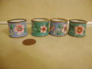 Collectible Chinese Enameled Porcelain Trinkets Round 4 RINGS Floral Blue Green! - Picture 1 of 4