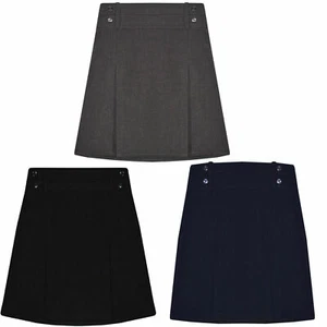 Girls School 4 Button Pleat Uniform Skirt  Half Elasticated Kids Skirt Size 2-16 - Picture 1 of 7