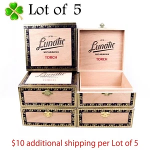Lote de 5 Caja de cigarros de madera vacía Lunatic Torch Mad Folk 2 6" x 5,5" x 2,5" - Imagen 1 de 12