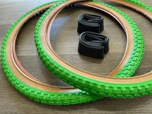 PAIR of 20" BMX Bicycle COMP3 Green Gumwall MX3 Tires & Tubes 20X1.75 - Picture 1 of 2