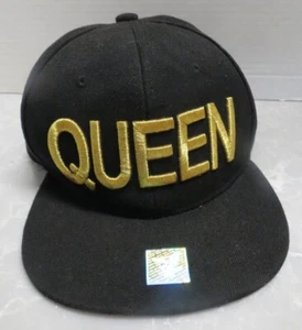 Black Hawk Joy Cap Black Hat with Gold QUEEN Embroidered Letters - Afbeelding 1 van 10