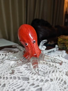 Statua animale vetro artistico soffiato a mano scultura polpo arancione vintage fermacarte - Foto 1 di 9