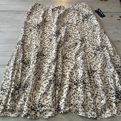 NWT Evan Picone Tan Black Floral Midi Skirt Sz 16W Whimsy Fairy Flowy Neutral - Image 1 of 4