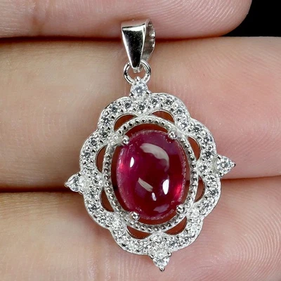Black Friday 925 Silver Pendant Oval Ruby 8x6mm Natural Gemstone Jewelry - Image 1 of 4