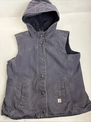 Carhartt 背心女式大号 12/14 蓝色/灰色夏尔巴内衬连帽 Berkley 100061 — 第 1/4 张图片