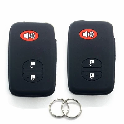 2Pcs Black Silicone For Toyota Camry Land Cruiser Prius 3 Buttons Key Fob Cover - Image 1 of 4