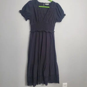 American Eagle Eyelet Tiered Smocked Lined Midi Dress Black Cottagecore NWOT M - Picture 1 of 19