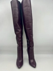 Saint Laurent Women's KIKI 85 boots Burgundy Leather Size 37.5 EU - Picture 1 of 8