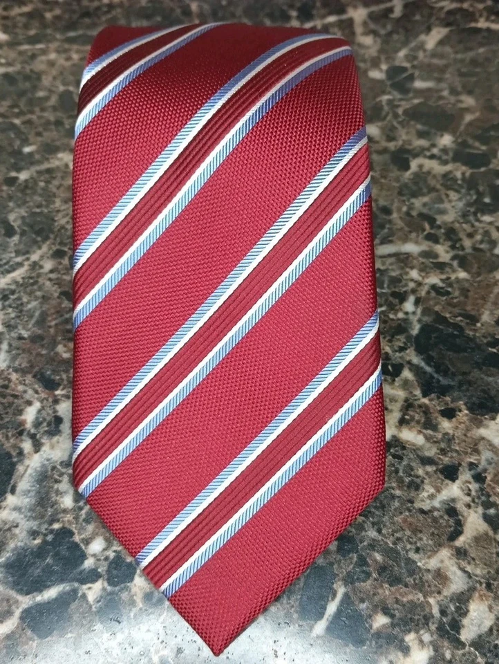 Галстук мужской Hathaway красный белый синий ручной работы 100% шелк 61 дюйм REPP сделано в Китае - Изображение 1 из 4