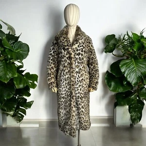 Ganni XS Faux Fur Leopard Print Coat Peach Satin Lining Luxury Statement - Picture 1 of 23