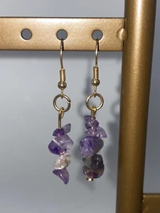Schöne handgefertigte baumelnde Amethyst, Kristall Ohrringe. - Bild 1 von 4