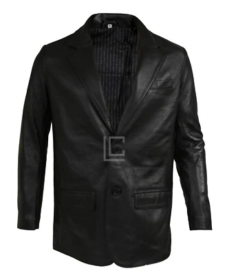 MENS BLACK BLAZER REAL GENUINE LEATHER COAT JACKET CLASSIC STYLISH SOFT LEATHER - Image 1 of 3