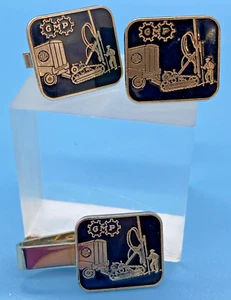 Dolce Gabbana GMP Drilling Machinery Cufflink Tie Clip/Cufflinks Gold-Tone Black - Picture 1 of 7