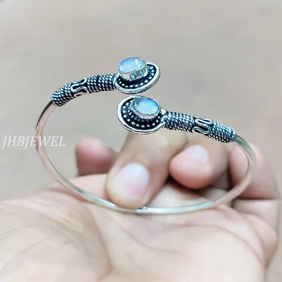 Радужный лунный камень драгоценный камень серебро 925 пробы браслет манжета для дружбы подарок - Изображение 1 из 4