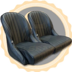 Pair Black BB Vintage Classic Car Seats Low Rounded Back + Universal Runners - Picture 1 of 6