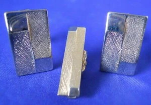Vintage Rectangle Gold tone Men's Cufflinks And Tie Back Set - Picture 1 of 7
