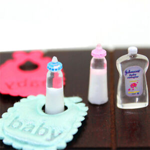 1:12 Dolls House Miniature Baby Bottles Shampoo Bibs Set Nursery Accessory   SFG