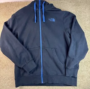 Rare North Face Jacket Men Large Black Blue Logo Spell Out Full Zip Hoodie - Picture 1 of 7