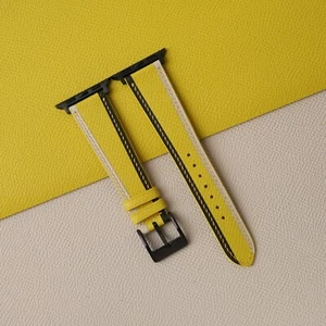 Tricolor Yellow Epsom Leather Apple Watch Band 38mm 40mm 41mm 42mm 44mm 45mm - Picture 1 of 9
