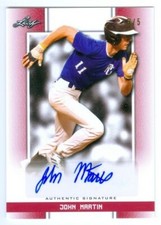 JOHN MARTIN "RED AUTOGRAPH CARD /5" LEAF PERFECT GAME NATIONAL SHOWCASE 2019
