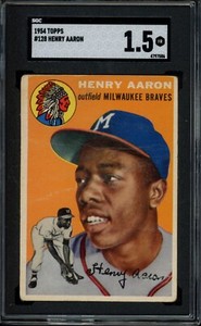 1954 Topps #128 Henry Hank Aaron Rookie SGC 1.5 HOF Milwaukee Braves RC Card
