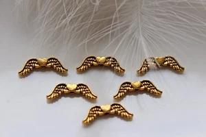 50-100 Angel Wings Heart Metal Bead Wing Spacer Antique Gold 20 X 7 X 3Mm - Picture 1 of 2