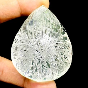 554 Cts Certified Natural White Quartz Pear Huge Carved Loose Untreated Gemstone - Picture 1 of 15