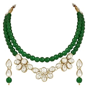 Gold Plated Indian Wedding Bollywood Kundan & Pearls Necklace Jewellery Set w... - Picture 1 of 8