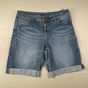 Faded Glory Women's Blue Denim Bermuda Shorts Size 14 Rolled Cuffs - Picture 1 of 7
