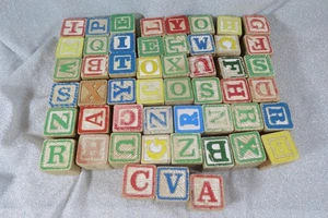 Vintage Lot of 43 Wood Alphabet Blocks Children's Wooden Letter & Number - Picture 1 of 2