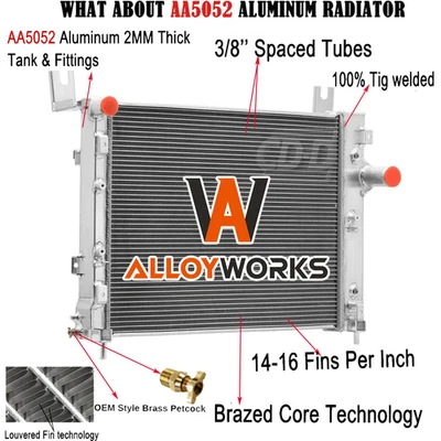 Aluminum 3Row Radiator Fits 2000-2004 Dodge Dakota Durango 3.7L 3.9L 5.9L 4.7L Foto 1 de 4