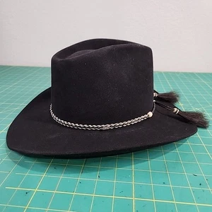 Resistol 4XXXX Beaver Black 7-1/4 Western Cowboy Hat USA Braided Horse Tail Band - Picture 1 of 24