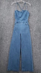 GUESS Mono Mujer S Pequeño Azul Una Pieza Denim Corte Cruzado Jean Pierna Ancha - Imagen 1 de 13