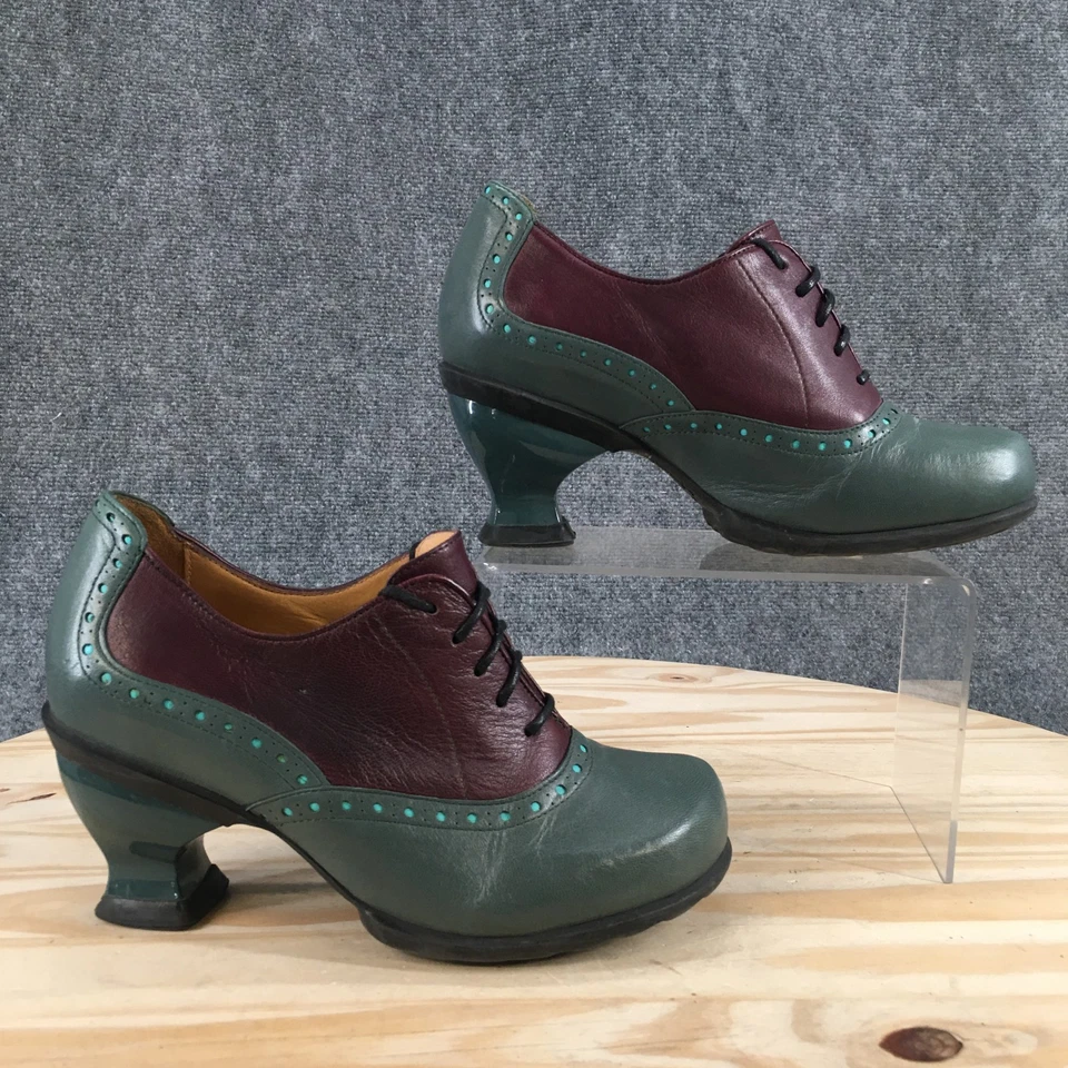 John Fluevog KKBB 鞋女式 5 月 7 日布洛克牛津高跟鞋蓝绿色紫色皮革 — 第 1/4 张图片