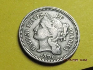 1870 NICKEL THREE CENT NICE GRADE - Picture 1 of 2