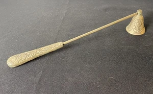 Antique Brass Candle Snuffer Bell Shaped Floral Engraved 10.5” Rare Vintage Item - Picture 1 of 10