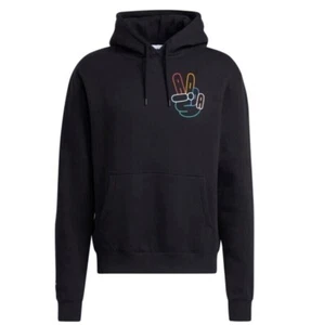ADIDAS ORIGINALES PEACE SIGN TRÉBOL SUDADERA CON CAPUCHA HOMBRE’S L HC1789 NEGRA - Imagen 1 de 13