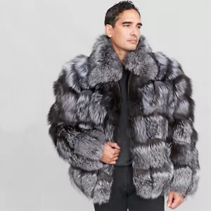Para hombres Plata Genuina Zorro Bombardero Chaquetas Cuadrados de Piel Real Abrigo Parka Prendas de abrigo - Imagen 1 de 25