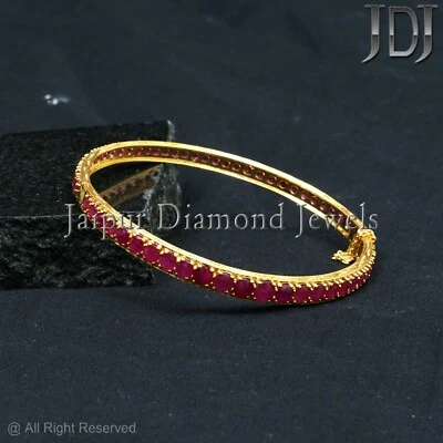Ruby Gemstone Bangle Bracelet Solid 14k Yellow Gold Fine Jewelry MOTHER'S GIFT - Image 1 of 4