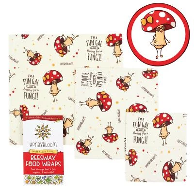 Envoltura de cera de abeja almacenamiento de alimentos reutilizable, beige - Juego de 3. Champiñón, Zero Waste Eco Foto 1 de 4